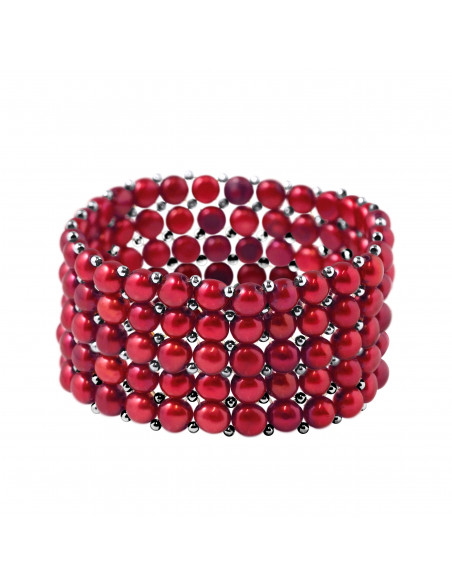 Bracciale da polsino a 5 fila 4 mm perline di cultura - 6 colori - Lena