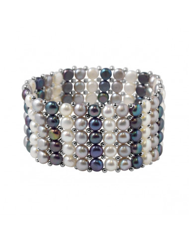 Bracciale da polsino a 5 fila 4 mm perline di cultura - 6 colori - Lena