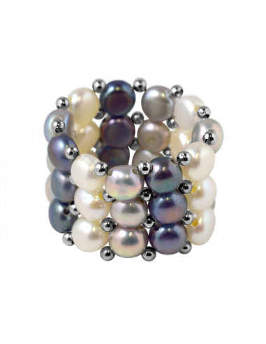 Anello 3 righe perline di cultura 4 mm - 4 colori - Lena