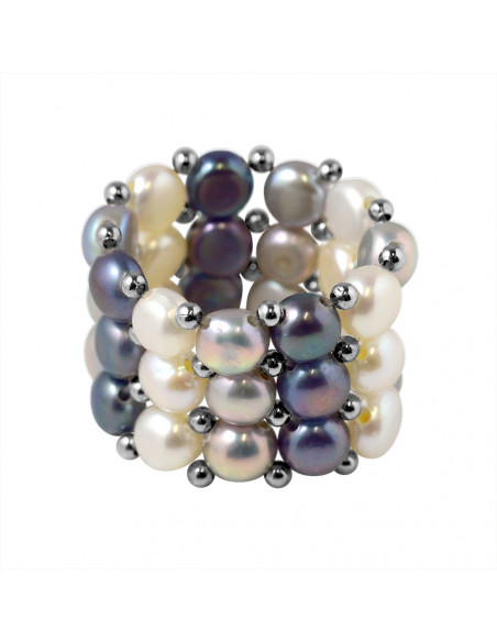 Anello 3 righe perline di cultura 4 mm - 4 colori - Lena