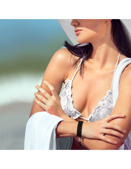 Bracelet Tibétain Triple Rang en Agate Noire Mate - Fermoir Argent 925 - OYA