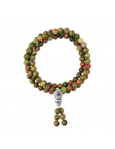 Bracelet Tibétain Triple Rang en Unakite Naturelle - Fermoir Argent 925 - OYA