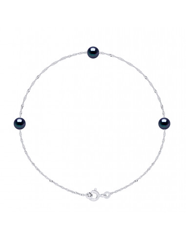 Bracelet 3 round cultured pearls 5 mm in 925 silver - 2 colors - Romy