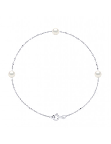 Bracciale 3 perle coltivate rotonde 5 mm in argento 925 - 2 colori - romy