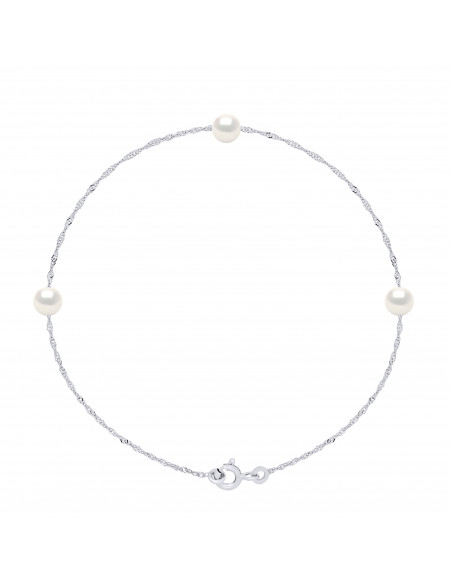 Bracciale 3 perle coltivate rotonde 5 mm in argento 925 - 2 colori - romy