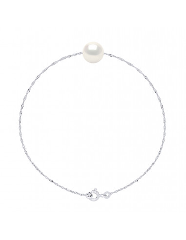 Pulsera de cadena de Singapur y perla redonda de 7 mm en plata 925 - 7 colores - Jada