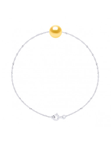 Braccialetto a catena di Singapore e perla rotonda da 7 mm in argento 925 - 7 colori - Jada