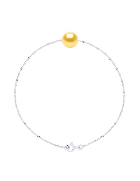 Singapore chain bracelet and 7 mm round pearl in 925 silver - 7 colors - Jada