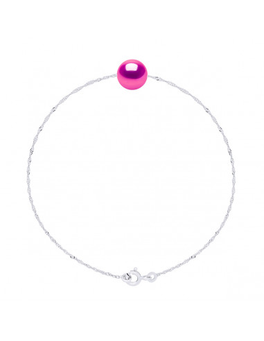 Braccialetto a catena di Singapore e perla rotonda da 7 mm in argento 925 - 7 colori - Jada