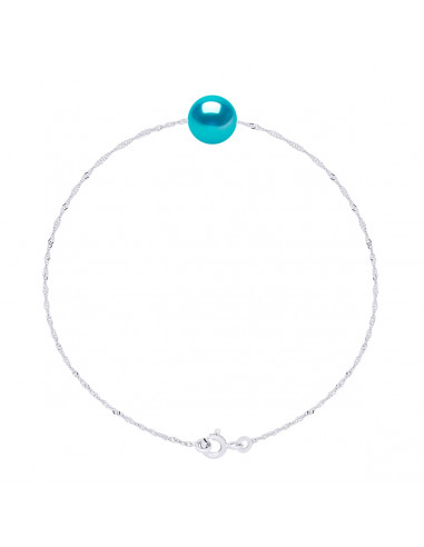 Braccialetto a catena di Singapore e perla rotonda da 7 mm in argento 925 - 7 colori - Jada