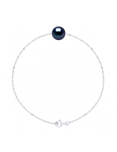 Braccialetto a catena di Singapore e perla rotonda da 7 mm in argento 925 - 7 colori - Jada