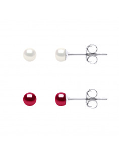 Coffret 2 Paires Boucles d'Oreilles - Perles de Culture 4 mm - Argent 925 - ENOMA