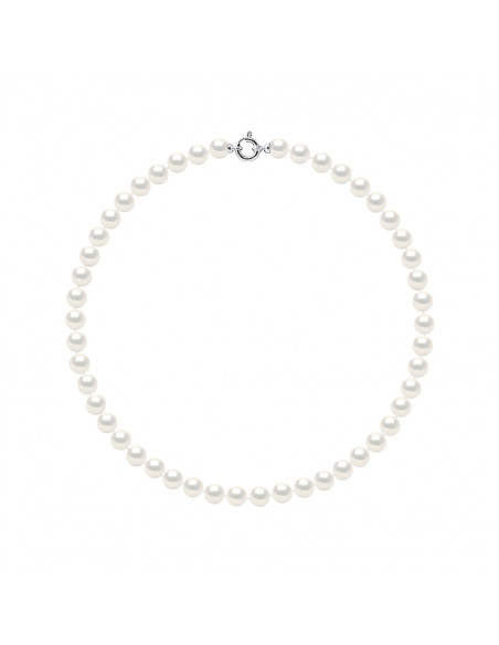 Collier en Fermoir Prestige en Or, Rang de Perles Rondes 7 mm - 42 cm - 2 Coloris - ANKANIA