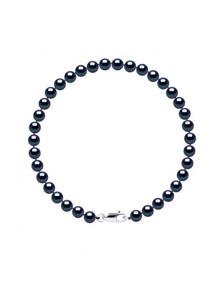 Bracelet Fermoir Mousqueton en Or et Perles de Culture Rondes 5 mm - 2 Coloris - KATE