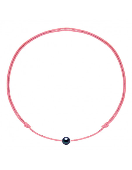 Collier LUXE Lien Coulissant Perle de Culture Noire 9 mm - 9 Coloris de Cordon - MONA