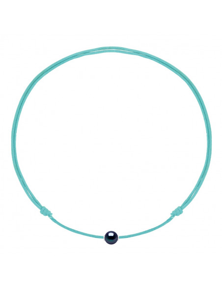 Collier LUXE Lien Coulissant Perle de Culture Noire 9 mm - 9 Coloris de Cordon - MONA