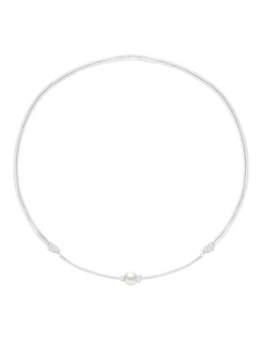 Sliding Link Necklace White Culture Bead 9 mm - 12 Cord Colors - Ana