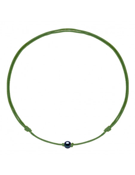 Collier Lien Coulissant Perle de Culture Noire 9 mm - 12 Coloris de Cordon - MARY