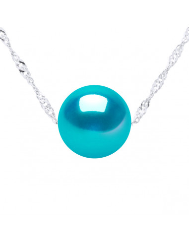 Silver Silver 925 Chain Necklace and 8 Mm Round Culture Pearl - 7 Colors - Jada