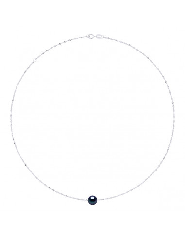 Silver Silver 925 Chain Necklace and 8 Mm Round Culture Pearl - 7 Colors - Jada