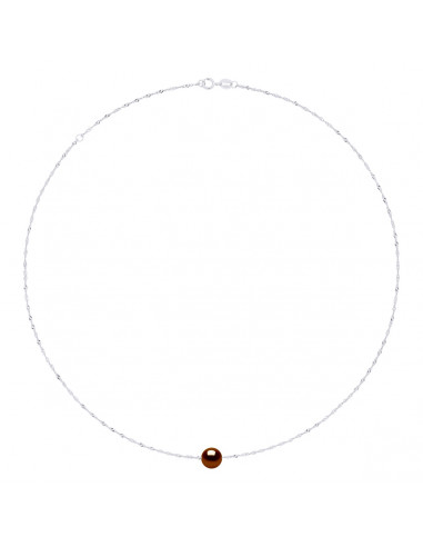 Collana a catena argento 925 argento e 8 mm per perle di cultura rotonda - 7 colori - Jada