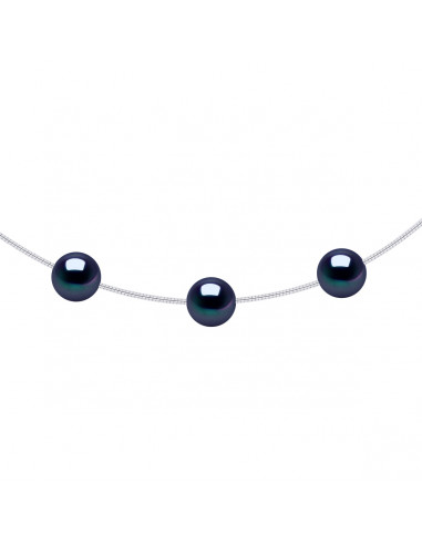 Collar Omega de plata 925 y 3 perlas de cultivo redondo 9 mm - 6 colores - Tania