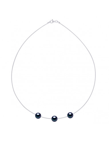 Collar Omega de plata 925 y 3 perlas de cultivo redondo 9 mm - 6 colores - Tania