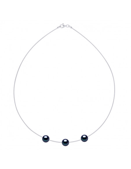 Collar Omega de plata 925 y 3 perlas de cultivo redondo 9 mm - 6 colores - Tania