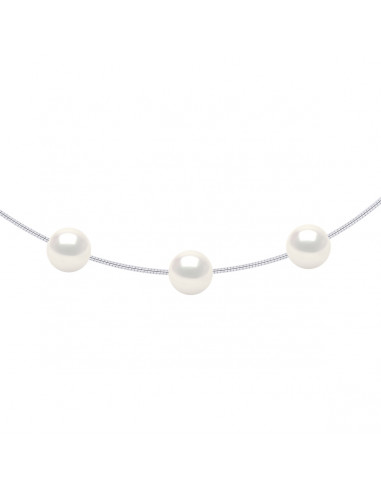 Collar Omega de plata 925 y 3 perlas de cultivo redondo 9 mm - 6 colores - Tania