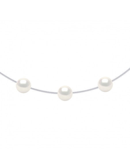 Collar Omega de plata 925 y 3 perlas de cultivo redondo 9 mm - 6 colores - Tania