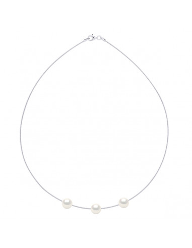 Collar Omega de plata 925 y 3 perlas de cultivo redondo 9 mm - 6 colores - Tania