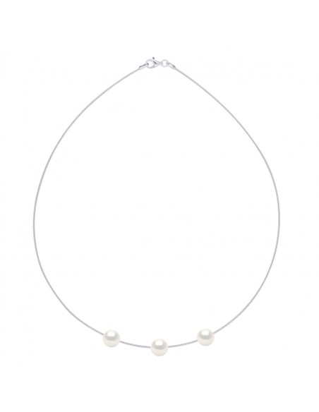 Collana Omega in argento 925 e 3 perline di coltivazione rotonda 9 mm - 6 colori - Tania