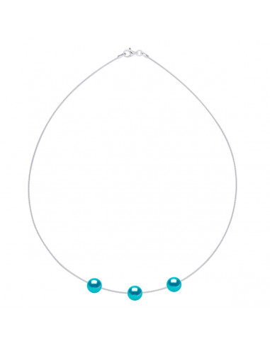 Collar Omega de plata 925 y 3 perlas de cultivo redondo 9 mm - 6 colores - Tania