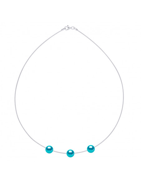 Collar Omega de plata 925 y 3 perlas de cultivo redondo 9 mm - 6 colores - Tania