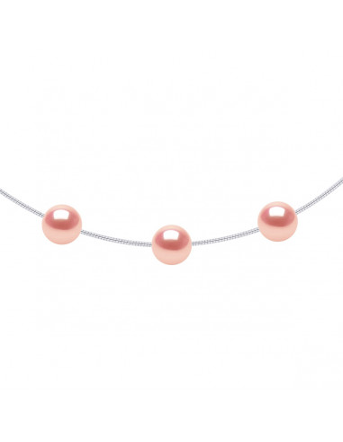 Collar Omega de plata 925 y 3 perlas de cultivo redondo 9 mm - 6 colores - Tania