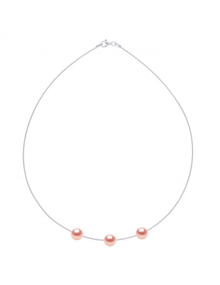 Collar Omega de plata 925 y 3 perlas de cultivo redondo 9 mm - 6 colores - Tania