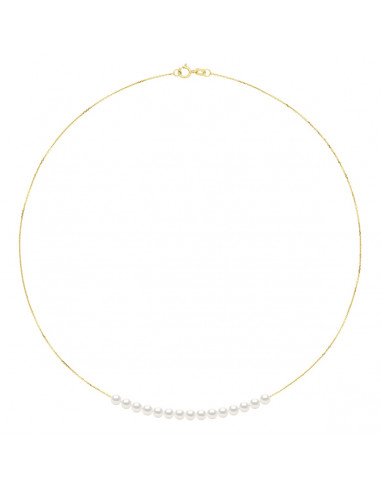 Goldkette Halskette mit 15 runden Zuchtperlen 4 mm - 2 Farben - Luana