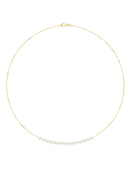 Goldkette Halskette mit 15 runden Zuchtperlen 4 mm - 2 Farben - Luana