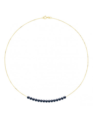 Goldkette Halskette mit 15 runden Zuchtperlen 4 mm - 2 Farben - Luana