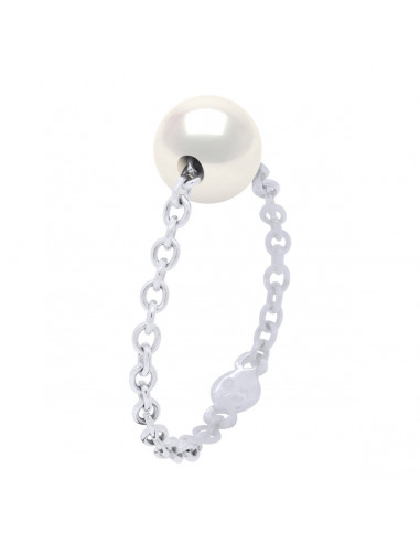 Anello a catena Cultura perlina rotonda 7 mm Argento 925 - 2 colori - Lisa