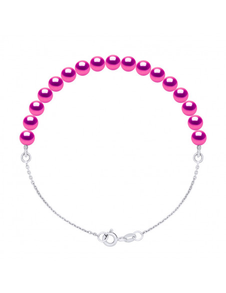 Bracelet Chaîne et Perles de Culture 5 mm alterné - Argent 925 - 6 Coloris - Ilona