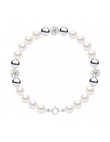Culture Bead Rank Bracelet 6mm and Crystal Preciosa - Silver 925 - 5 Colors - Mileni