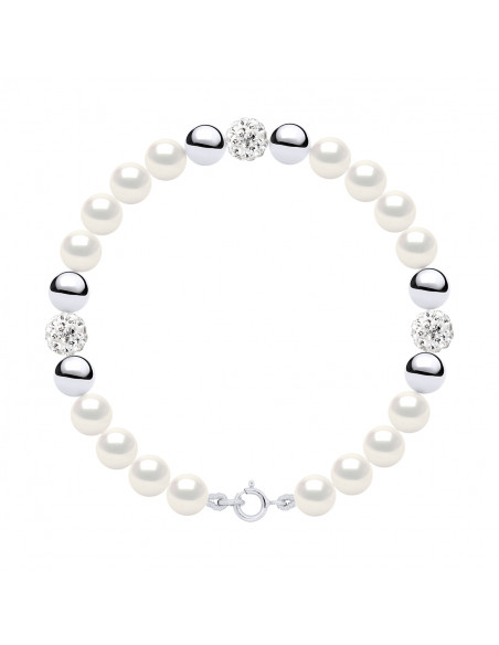 Culture Bead Rank Bracelet 6mm and Crystal Preciosa - Silver 925 - 5 Colors - Mileni