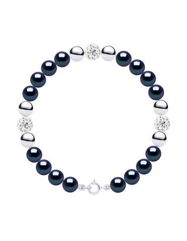 Culture Bead Rank Bracelet 6mm and Crystal Preciosa - Silver 925 - 5 Colors - Mileni