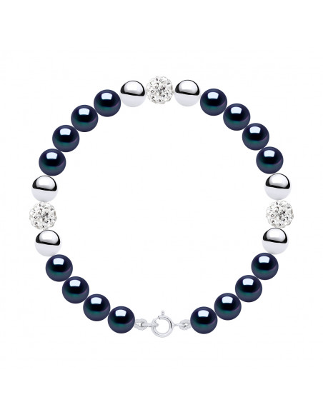 Culture Bead Rank Bracelet 6mm and Crystal Preciosa - Silver 925 - 5 Colors - Mileni