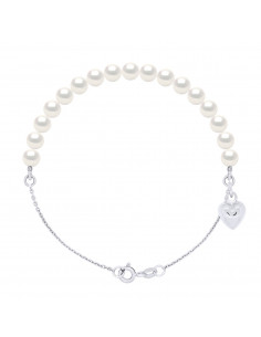 Bracelet Chaîne, Breloque Coeur  et Perles de Culture 5 mm - 3 Coloris - INA