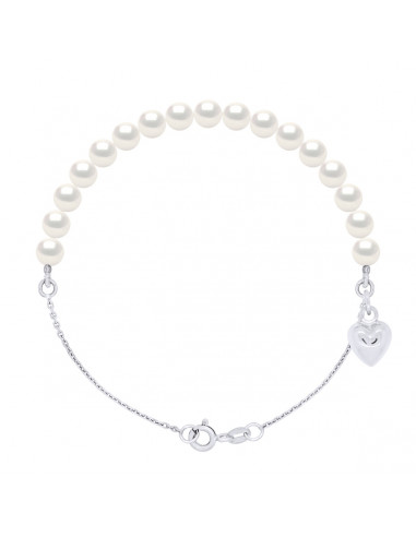 Chain bracelet, heart charm and 5 mm culture beads - 3 colors - INA