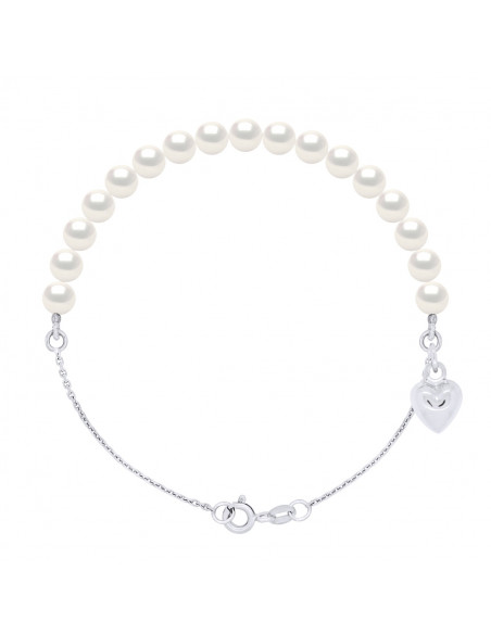 Chain bracelet, heart charm and 5 mm culture beads - 3 colors - INA