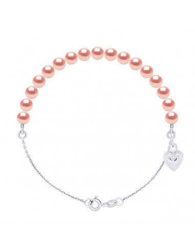 Chain bracelet, heart charm and 5 mm culture beads - 3 colors - INA