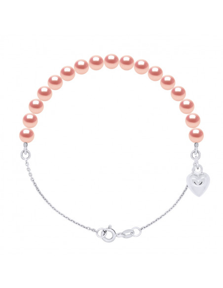 Bracelet Chaîne, Breloque Coeur  et Perles de Culture 5 mm - 3 Coloris - INA